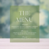 Elegante Sage Green Acryl Wedding Menu Sign Bord (Neutraal)