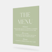 Elegante Sage Green Acryl Wedding Menu Sign Bord (Hoek)