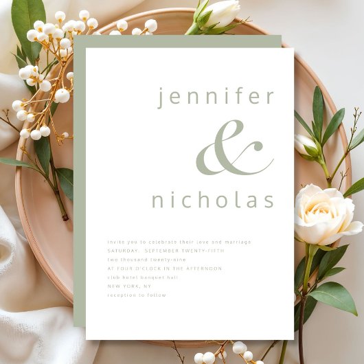 Elegante Sage Green Ampersand Wedding Kaart