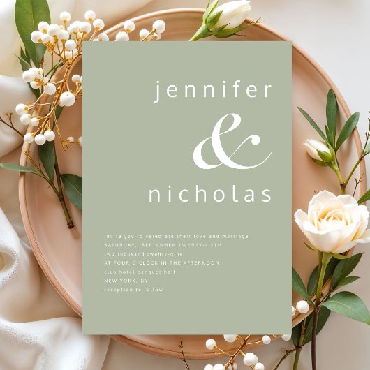 Elegante Sage Green Ampersand Wedding Kaart