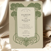 Elegante Sage Green Art Deco Tree Wedding Kaart