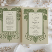 Elegante Sage Green Art Deco Tree Wedding Kaart