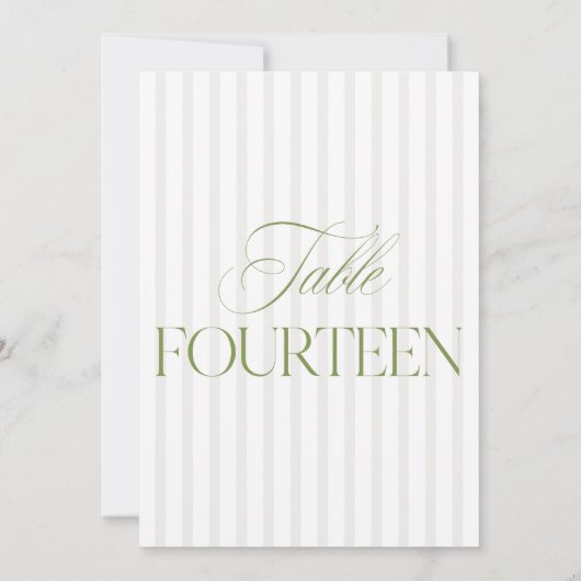 Elegante Sage Green & Beige bruiloft 14 Tafelnumme Kaart (Achterkant)