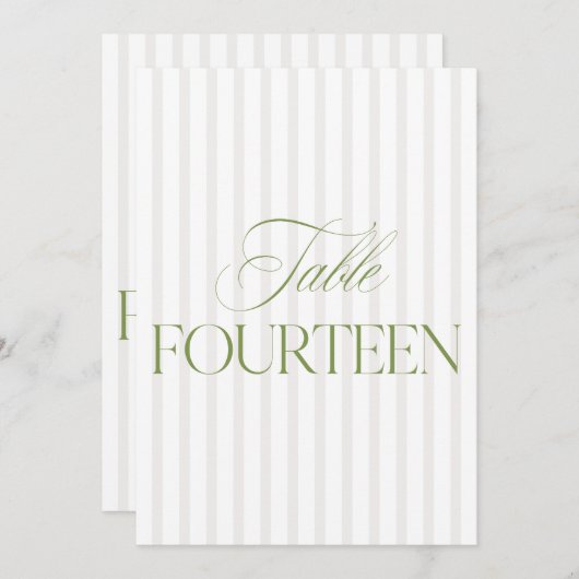 Elegante Sage Green & Beige bruiloft 14 Tafelnumme Kaart (Voorkant / Achterkant)