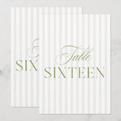 Elegante Sage Green & Beige bruiloft 16 Tafelnumme Kaart (Voorkant / Achterkant)