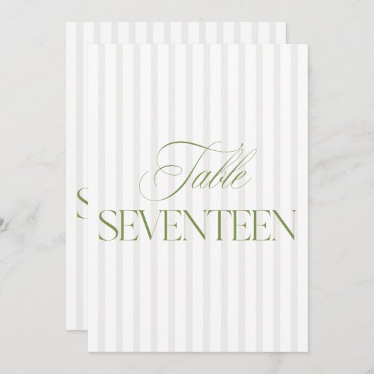 Elegante Sage Green & Beige bruiloft 17 Tafelnumme Kaart (Voorkant / Achterkant)