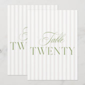 Elegante Sage Green & Beige bruiloft 20 Tafelnumme Kaart (Voorkant / Achterkant)
