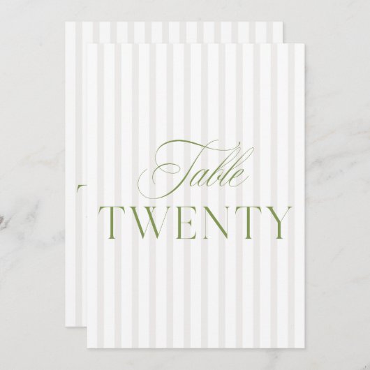 Elegante Sage Green & Beige bruiloft 20 Tafelnumme Kaart (Voorkant / Achterkant)
