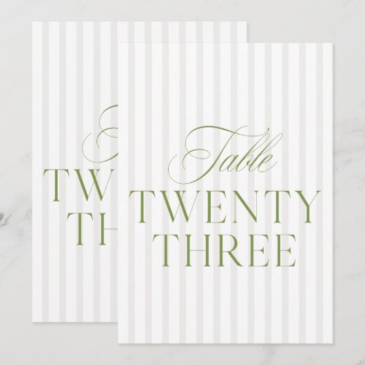 Elegante Sage Green & Beige bruiloft 23 Tafelnumme Kaart (Voorkant / Achterkant)