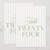 Elegante Sage Green & Beige bruiloft 24 Tafelnumme Kaart (Voorkant / Achterkant)