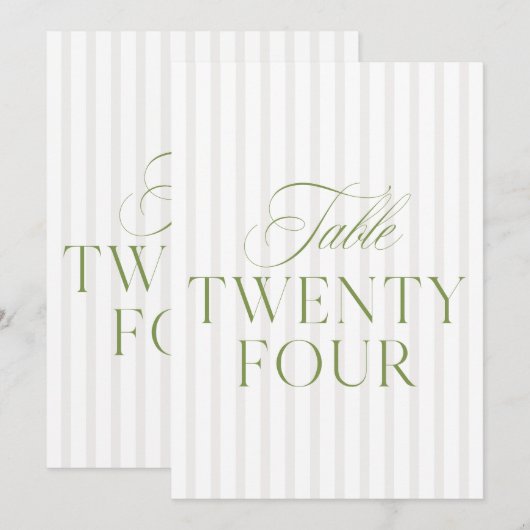 Elegante Sage Green & Beige bruiloft 24 Tafelnumme Kaart (Voorkant / Achterkant)