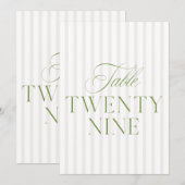 Elegante Sage Green & Beige bruiloft 29 Tafelnumme Kaart (Voorkant / Achterkant)