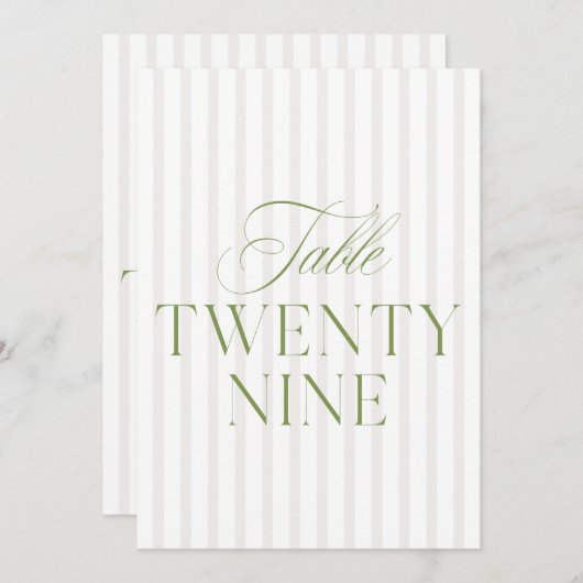 Elegante Sage Green & Beige bruiloft 29 Tafelnumme Kaart (Voorkant / Achterkant)