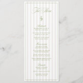 Elegante Sage Green & Beige Gestreepte Trouwmenu Menu (Voorkant)