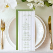 Elegante Sage Green & Beige Gestreepte Trouwmenu Menu