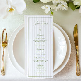 Elegante Sage Green & Beige Gestreepte Trouwmenu Menu