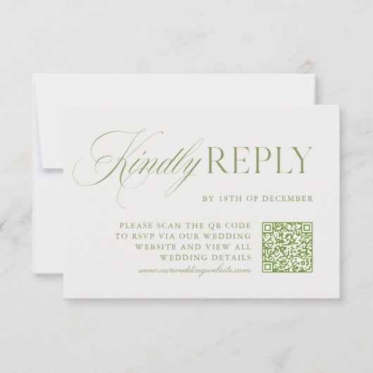 Elegante Sage Green & Beige QR Code RSVP-kaart RSVP Kaartje (Voorkant)
