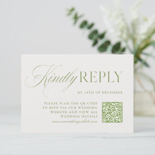 Elegante Sage Green & Beige QR Code RSVP-kaart RSVP Kaartje (Staand voorkant)