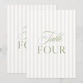 Elegante Sage Green & Beige Trouwtafel Nummer Kaart (Voorkant / Achterkant)
