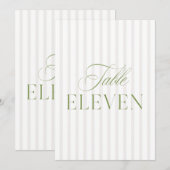 Elegante Sage Green & Beige Trouwtafel Nummer Kaart (Voorkant / Achterkant)