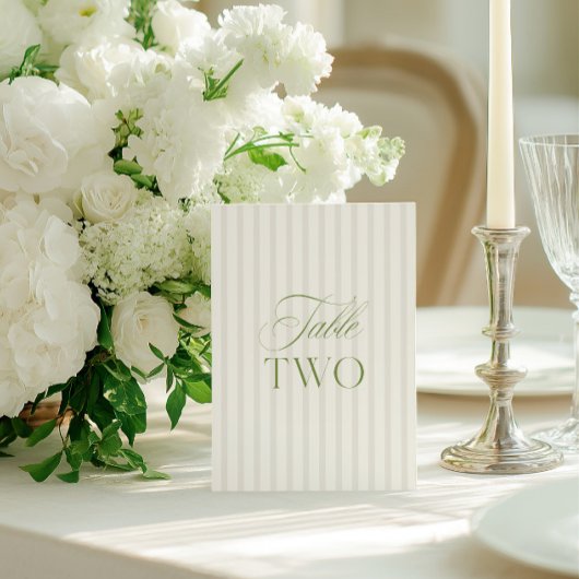 Elegante Sage Green & Beige Trouwtafel Nummer Kaart
