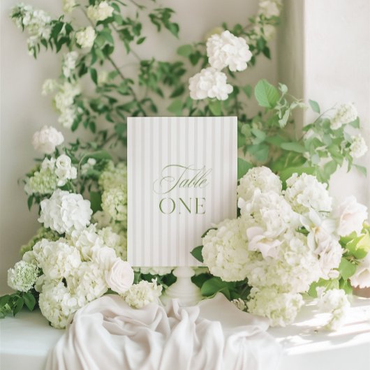 Elegante Sage Green & Beige Trouwtafel Nummer Kaart