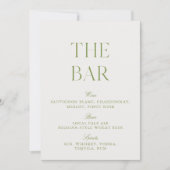 Elegante Sage Green & Beige Wedding Bar Sign Kaart (Voorkant)