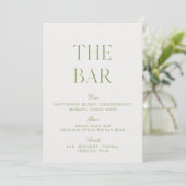 Elegante Sage Green & Beige Wedding Bar Sign Kaart (Staand voorkant)