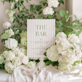 Elegante Sage Green & Beige Wedding Bar Sign Kaart