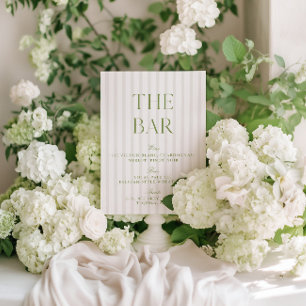 Elegante Sage Green & Beige Wedding Bar Sign Kaart