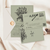 Elegante Sage Green Bloemen Boho Huwelijk RSVP Kaartje