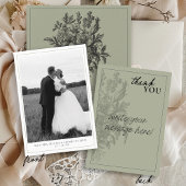 Elegante Sage Green Bloemen Fotobruiloft Bedankkaart
