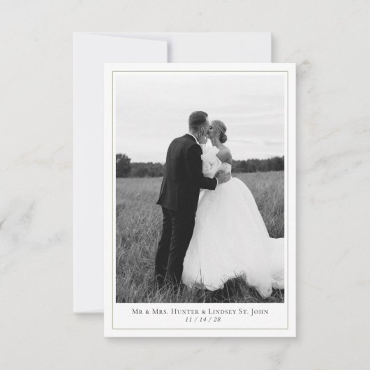 Elegante Sage Green Bloemen Fotobruiloft Bedankkaart (Voorkant)