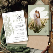 Elegante Sage Green Bloemen Fotobruiloft Save The Date