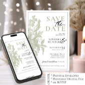 Elegante Sage Green Bloemen Fotobruiloft Save The Date