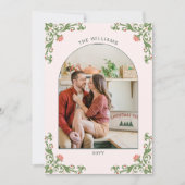 Elegante Sage Green Bloemen Kerstfoto Groeten Feestdagenkaart (Voorkant)