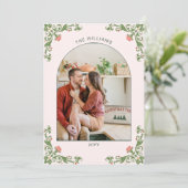 Elegante Sage Green Bloemen Kerstfoto Groeten Feestdagenkaart (Staand voorkant)