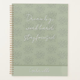 Elegante Sage Green Bloemen Lotus Dream Big Planner