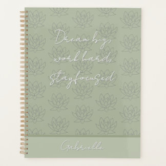 Elegante Sage Green Bloemen Lotus Dream Big Planner