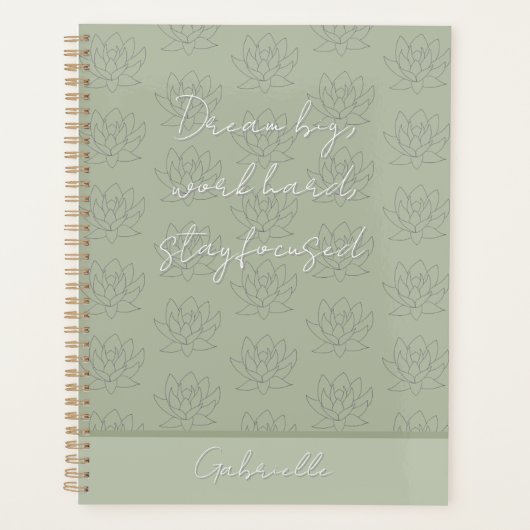 Elegante Sage Green Bloemen Lotus Dream Big Planner (Voorkant)