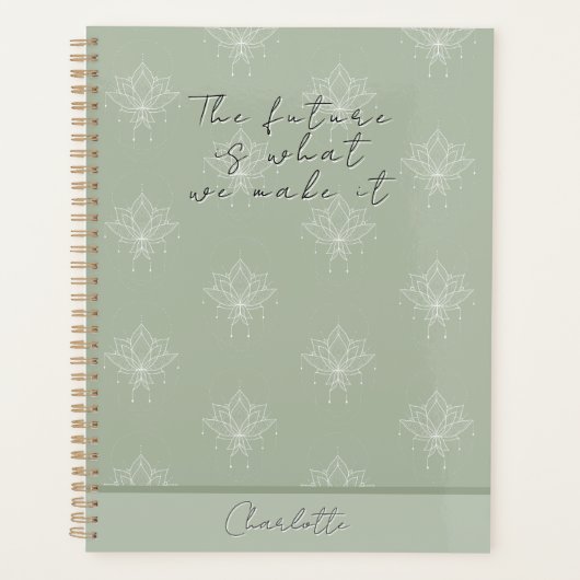 Elegante Sage Green  Bloemen Lotus Toekomst Planner (Voorkant)
