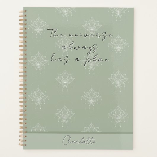 Elegante Sage Green  Bloemen Lotus Universum Planner (Voorkant)