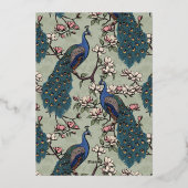 Elegante Sage Green Bloemen Pauw bruiloft Folie Uitnodiging (Achterkant)