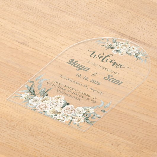 Elegante Sage Green Bloemen Trouwbord Acryl Uitnodigingen (Laagn)