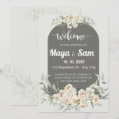 Elegante Sage Green Bloemen Trouwbord Kaart (Voorkant / Achterkant)