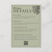 Elegante Sage Green  Bloemen Trouwdetails Informatiekaartje (Voorkant)