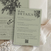 Elegante Sage Green  Bloemen Trouwdetails Informatiekaartje
