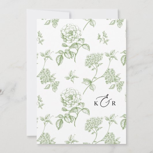 Elegante Sage Green  Bloemenbruiloft Kaart (Achterkant)