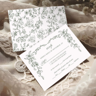 Elegante Sage Green Bloemenbruiloft RSVP Kaartje