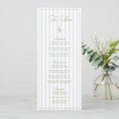 Elegante Sage Green & Blue Striped Wedding Menu (Staand voorkant)